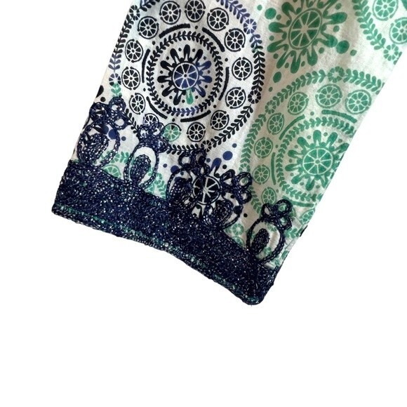 Calypso St Barth Embroidered Tunic Top Blouse 3/4 Sleeve Geometric Print Navy S - Picture 2 of 7